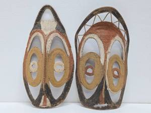 Pair of Vintage Woven East Sepik Maprik Yam Festival Masks