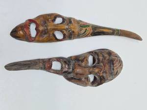 2 Vintage Carved Wood Tribal Masks
