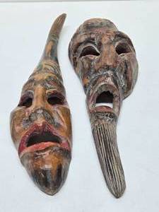 2 Vintage Carved Wood Tribal Masks