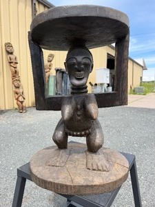 Old Figural Carved Luba Caryatid Stool - Congo #2