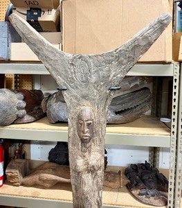Large Early Antique Dogon Figural House Post w/Display Iron Display Stand