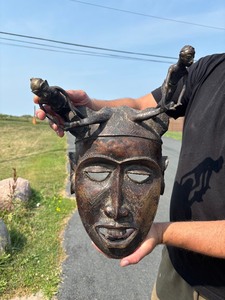 Impressive Old Heavy Solid Bronze West African Bamileke Mask
