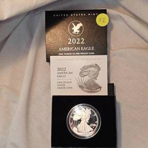 lot 56 image: 2022 Silver Eagle Proof Coin, 1 oz Silver-US Mint