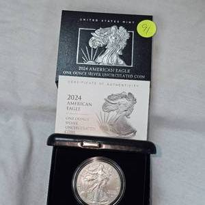 lot 91 image: 2024 US Mint Silver Eagle UNC 1oz Silver Coin
