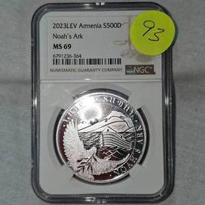 lot 93 image: 2023 NGC MS69 LEV Armania Noahs Ark 1oz Silver Coin
