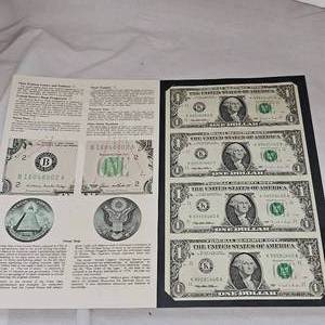 lot 122 image: 1995 US Bureau Engraving and Printing 4 Uncut 1995 $2 Bills UNC