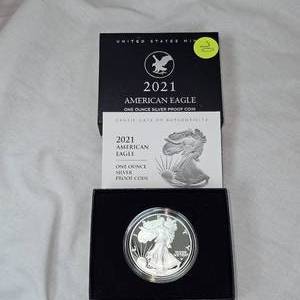 lot 70 image: US Mint 2021 Silver Eagle 1 ounce UNC Proof Silver Coin