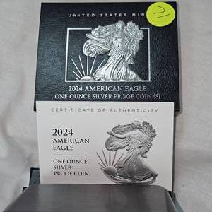 lot 71 image: Us Mint 2024 S Silver Eagle 1 ounce Proof Silver Coin