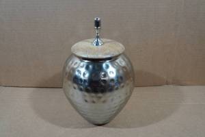 lot 71 image: Hammered Metal Jar with Wood Lid