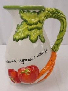 lot 95 image: Vitamins Vigor and Vitality Ceramic Pitcher  Vase - Garden Motif