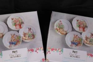 lot 2 image: 8 Pier 1 Hop Town Bunnies Salad Plates in Boxes