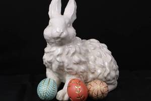 lot 4 image: Pier 1 Imports Ceramic Rabbit with Decorated Eggs -17.5 Tall