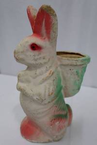 lot 15 image: Vintage Papier Mache Easter Bunny Candy Holder - 1920s-1940s