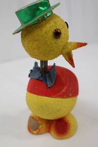 lot 26 image: 1950s Vintage German Paper-Mache Bobble Head Easter Candy Holder.