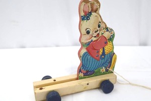 lot 40 image: Vintage 1950s Fisher-Price Wooden Easter Bunny Pull Toy