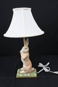 lot 42 image: Midwest Rabbit Table Lamp - Floral Green Base with White Shade