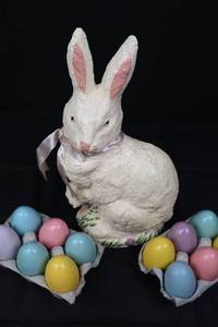 lot 60 image: Teena Flanner Collection Bunny - 13in with 12 Painted Wooden Eggs