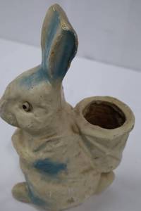 lot 73 image: Vintage Papier Mache Rabbit Candy Holder with Blue Accents