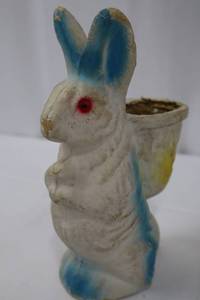 lot 75 image: Vintage Papier Mch Easter Bunny Candy Holder