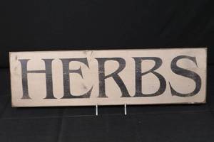 lot 99 image: Herbs Sign - Vintage Wooden Wall Plaque, 24 in Long, Rustic Kitchen Decor