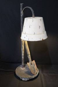 lot 103 image: Desk Lamp with Shovel Accent - Vintage Industrial Cream Shade