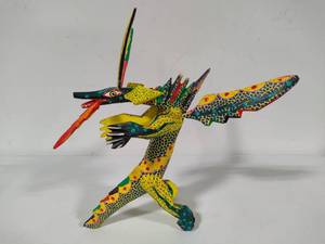 lot 9 image: Alebrije Hand Carved Oaxacan Folk Art Dragon Signed Javier Cordova
