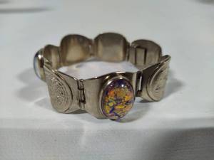 lot 52 image: Sterling Silver & Foil Backed Opal Mexican Bracelet