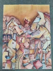 lot 87 image: A Chess War Series Chalk Art by Barbara Dettler