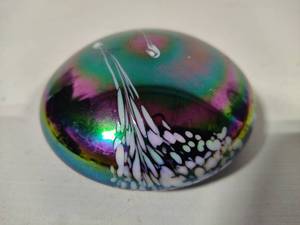 lot 95 image: Iridescent Art Glass Volcanic Ash Paperweight