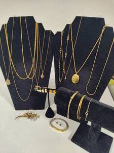 lot 69 image: 120 12K GFGP Necklaces, Bracelets, Brooch & Earrings