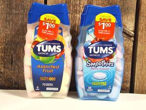 lot 146 image: TUMS Extra Strength Antacid Smoothies Berry Fusion & Assorted Friut Chewable Tablets