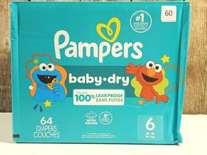 lot 60 image: Pampers Baby Dry Ultra Cushiony Diapers, Size 6 (23-44 lbs), 64 Count