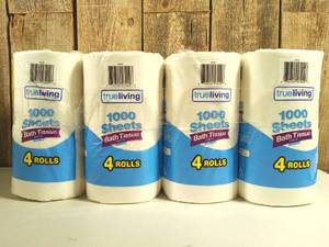 lot 75 image: True Living 1000 Sheets Bath Tissue, 4 Rolls  (set of 4)