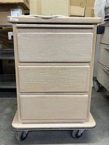 lot 98 image: 3 Drawer Mobile Wood Cart With Power Strip