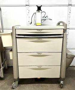 lot 3 image: MSRP $10,000 ArtromickAvalo Powered Mobile Medication Management Procedure Treatment Emergency AC Cart With Monitor Mount Locking With Key - Good Condition - Plugged In &amp Power Source Works However No Further Testing Was Done