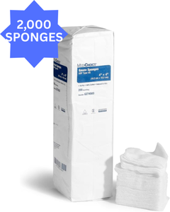 lot 11 image: 1 Case (2000 each) NEW MediChoice GZ74503 4 x 4 USP Type VII 16-Ply 100% Cotton Gauze Sponges - Highly Absorbent, Effective Fluid Management and Wound Exudate