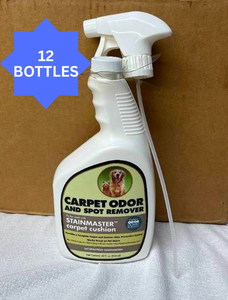 lot 92 image: 1 Case NEW (12 - 32oz bottles)&nbspStainmaster&nbspCarpet &amp Upholstery Odor &amp Spot Remover For Odor Prevention &amp Pet Stains - Also Works Great For Removal Of Dirt, Grass, Blood &amp Most FoodBeverage Spills