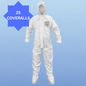 lot 46 image: 25 NEW ETI Comfort Guard SMS Fabric Coveralls Disposable Protective PPE Bunny Suits feature an integrated hoodboots, elastic wristshood closure &amp bound seams for added protection Breathable SMS fabric for improved comfort during extended wear