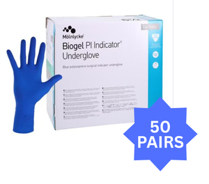 lot 34 image: MSRP $230 Box of 50 Pairs NEW Mlnlycke Biogel� PI Indicator Underglove Size 6 REF 41660-02 Premium Double-Gloving OR Underglove&nbspwenhance puncture detectionsurgical safety &amp Excellent Tactile Sensitivity, Comfort &amp Barrier Protection