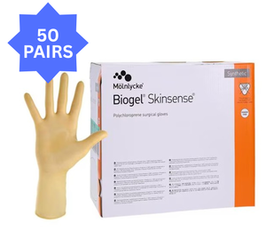 lot 25 image: MSRP $200 Box of 50 Pairs NEW Mlnlycke Biogel� Skinsense Synthetic Hospital Grade Surgical Gloves Size 5� REF 31455  Latex-Free OR Gloves w Premium Tactile Sensitivity, Comfort &amp Barrier Protection
