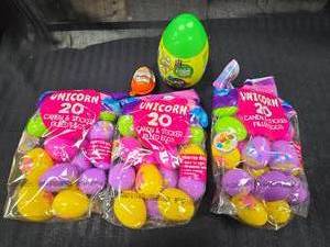 lot 53 image: 3 Unicorn 20 Candy Filled Eggs Misc. Candy