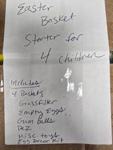 lot 136 image: Easter Basket Starter Kit for 4 Children, Baskets, Grass, Eggs, Toys and More