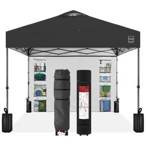 lot 125 image: One-Person Setup Instant Pop Up Canopy w Side Wall, Carrying Case - 10x10ft (Gray)
