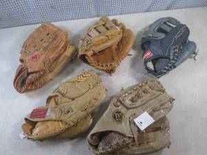 lot 14 image: (EW3) 5 Assorted Baseball Gloves...