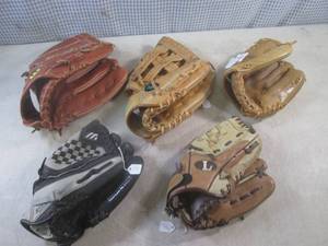 lot 15 image: (EW4) 5 Assorted Baseball Gloves...