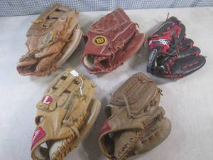 lot 16 image: (EW4) 5 Assorted Baseball Gloves...