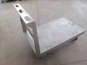 lot 217 image: Sturdy metal flatbed shop cart...