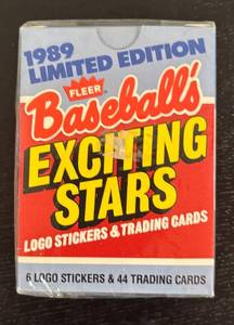lot 298R image: B - Fleer Baseballs Exciting Stars - 1989 Limited Edition, Sealed 6 logo stickers & 44 Trading Cards