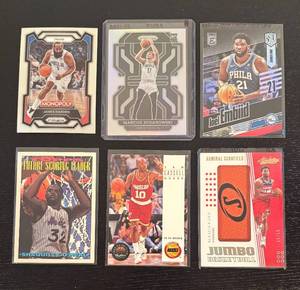 lot 485R image: LC - Six-Card NBA Basketball Card Lot Harden Monopoly Insert, Zegarowski Prizm Silver RC, Embiid, Shaquille ONeal FS Leader, Cassell RC, Admiral Schofield Jumbo