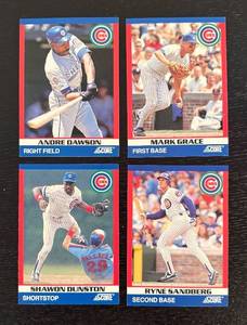 lot 488R image: LC - Score Chicago Cubs Baseball Cards - 4 Card Lot Featuring Dawson, Grace, Dunston & Sandberg